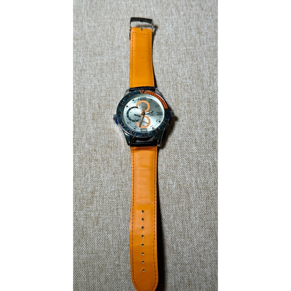 ICE KING Mens Orange Leather Strap Chronograph Watch Silver Dial Water Resistant